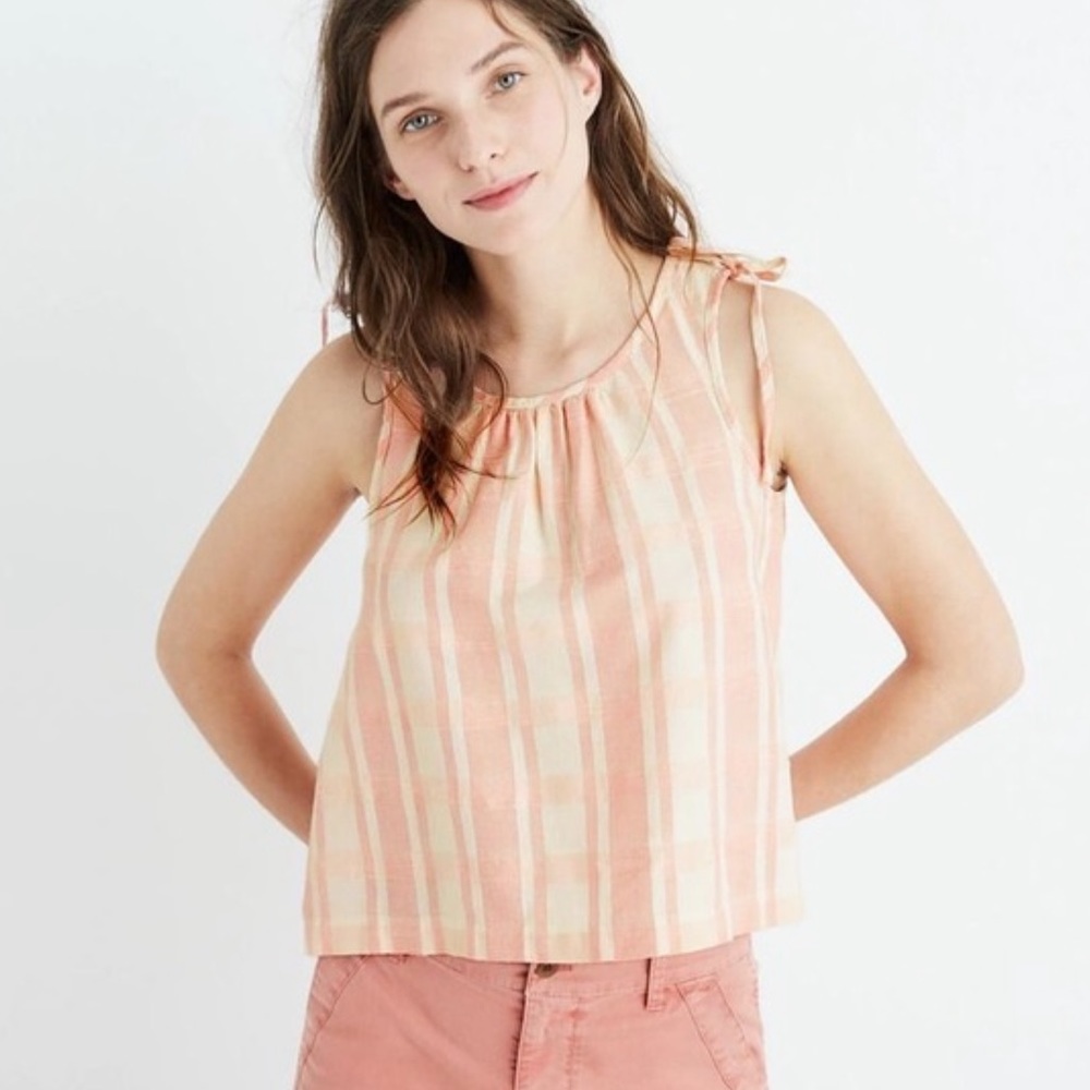 Madewell pink plaid cropped tank